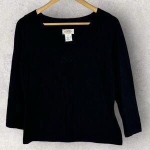 Talbots Black Silk V-Neck Sweater Knit Minimalist‎ Size Medium Stretch Basic Top